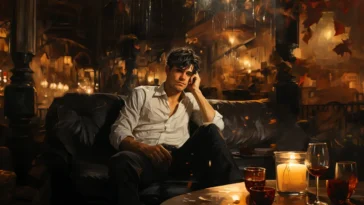 A lone individual with a dull life, symbolizing the isolating journey of living with anhedonia where the world appears devoid of joy and pleasure.